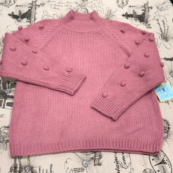 CeCe by Cynthia Steffe Pompom Sleeve Mock Neck - Picture 3 of 5